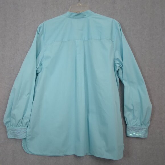 Bob Mackie | Cotton Sequin Shirt Blouse Light Blue Button Front | Size L - Picture 6 of 8